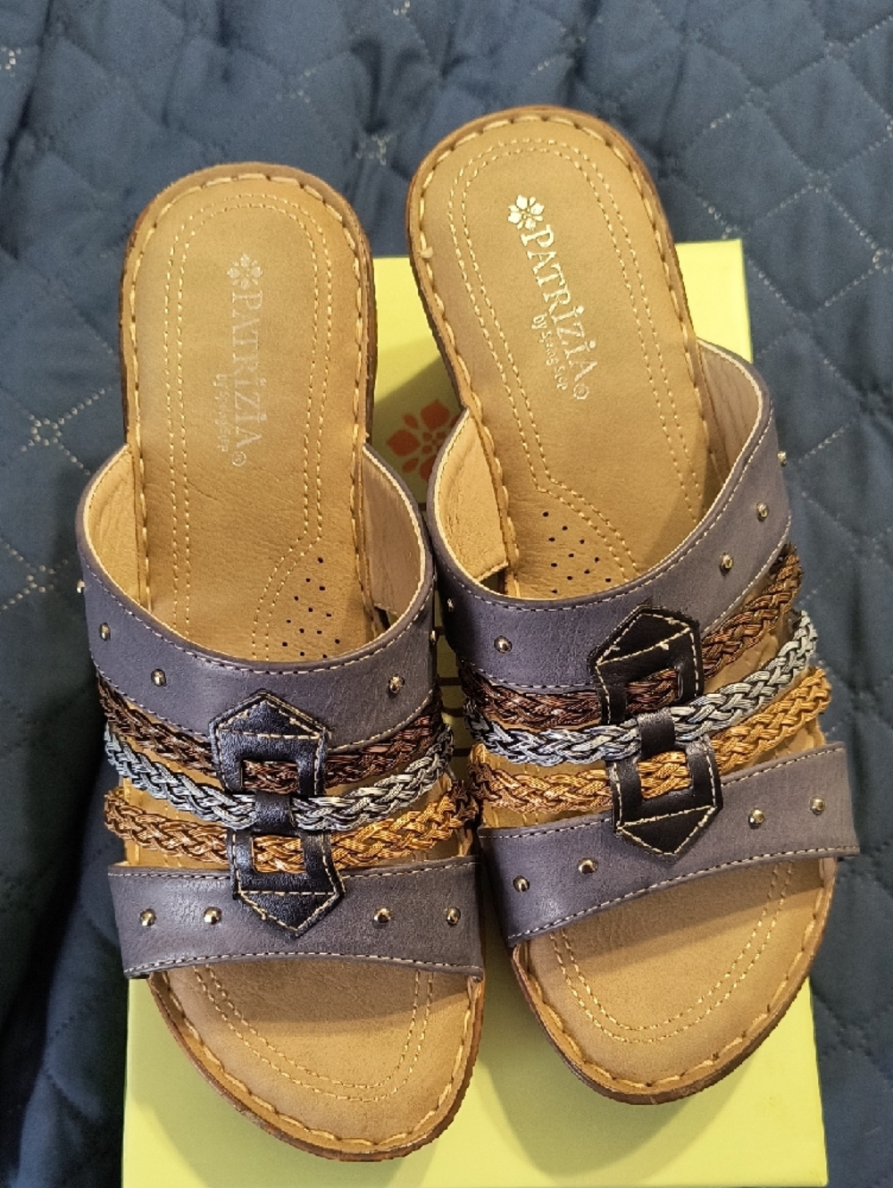 Payrizia Women's Brown and Blue Braided Wedge Sandals - Picture 2 of 8